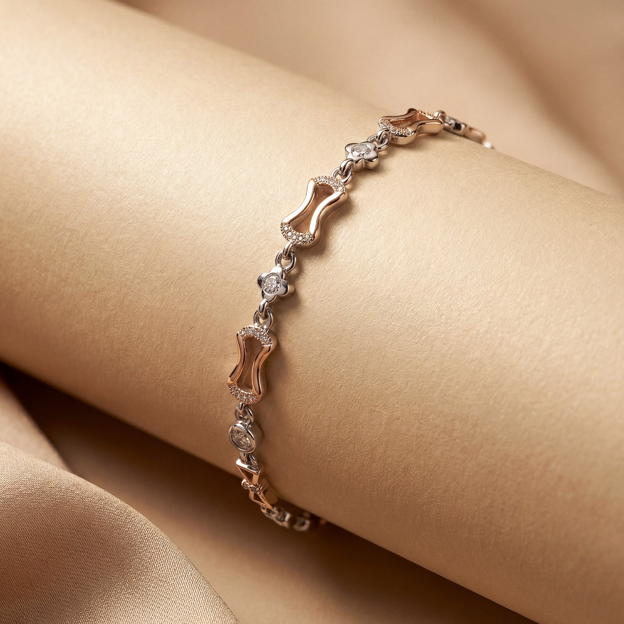 Rose Wave Charm 925 Silver Adjustable Bracelet