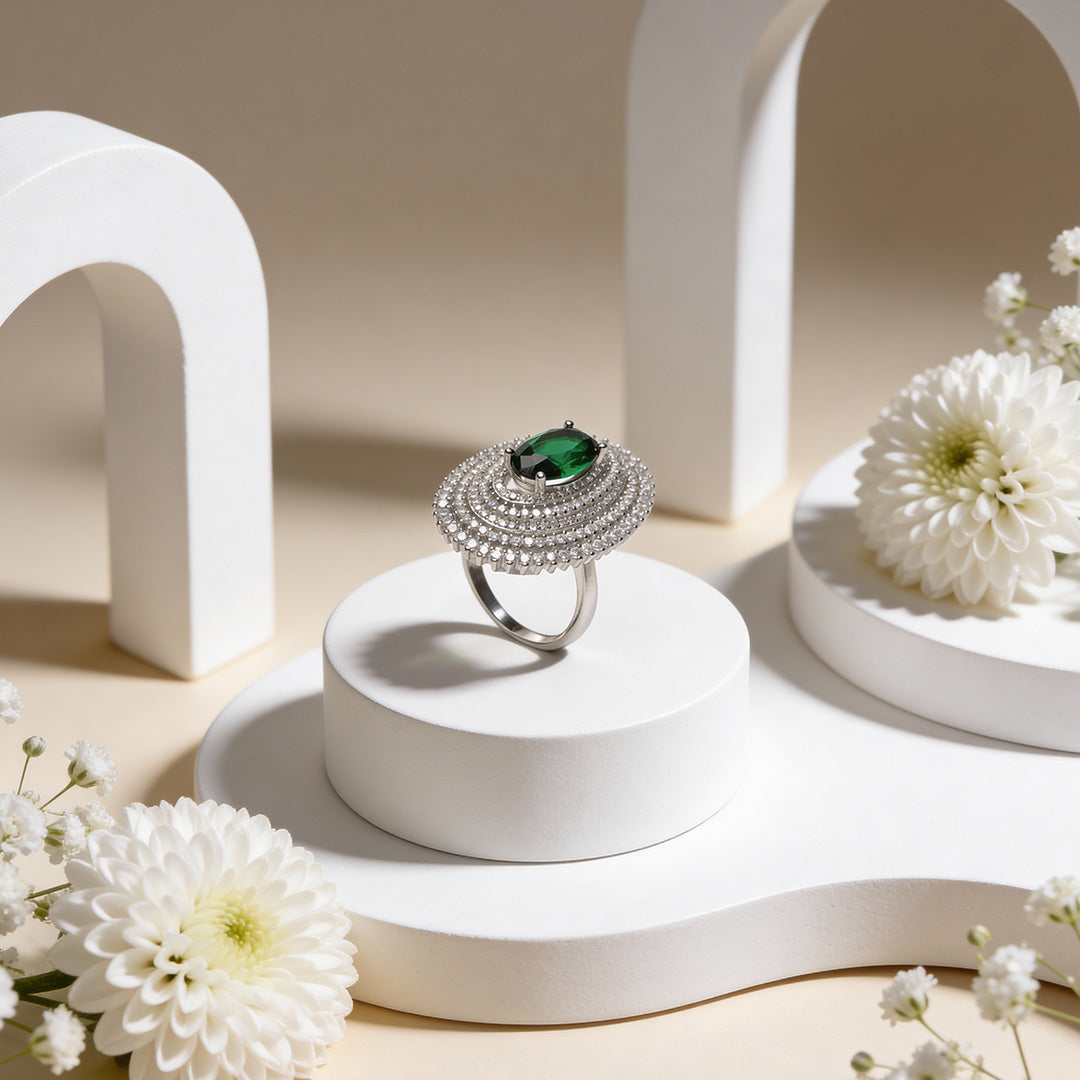 Emerald Orbit Luxe 925 Silver Ring