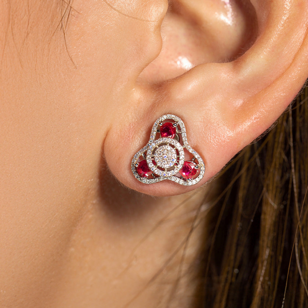 Ruby Trinity Glow 925 Silver Stud Earrings