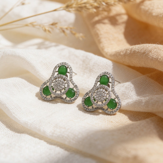 Emerald Halo Bloom 925 Silver Stud Earrings