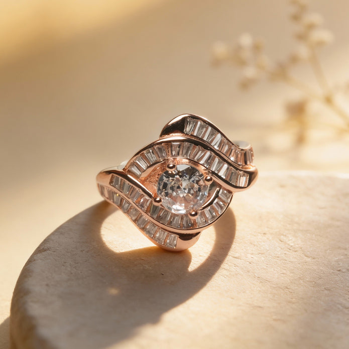 Rosé Wave Baguette 925 Silver Ring