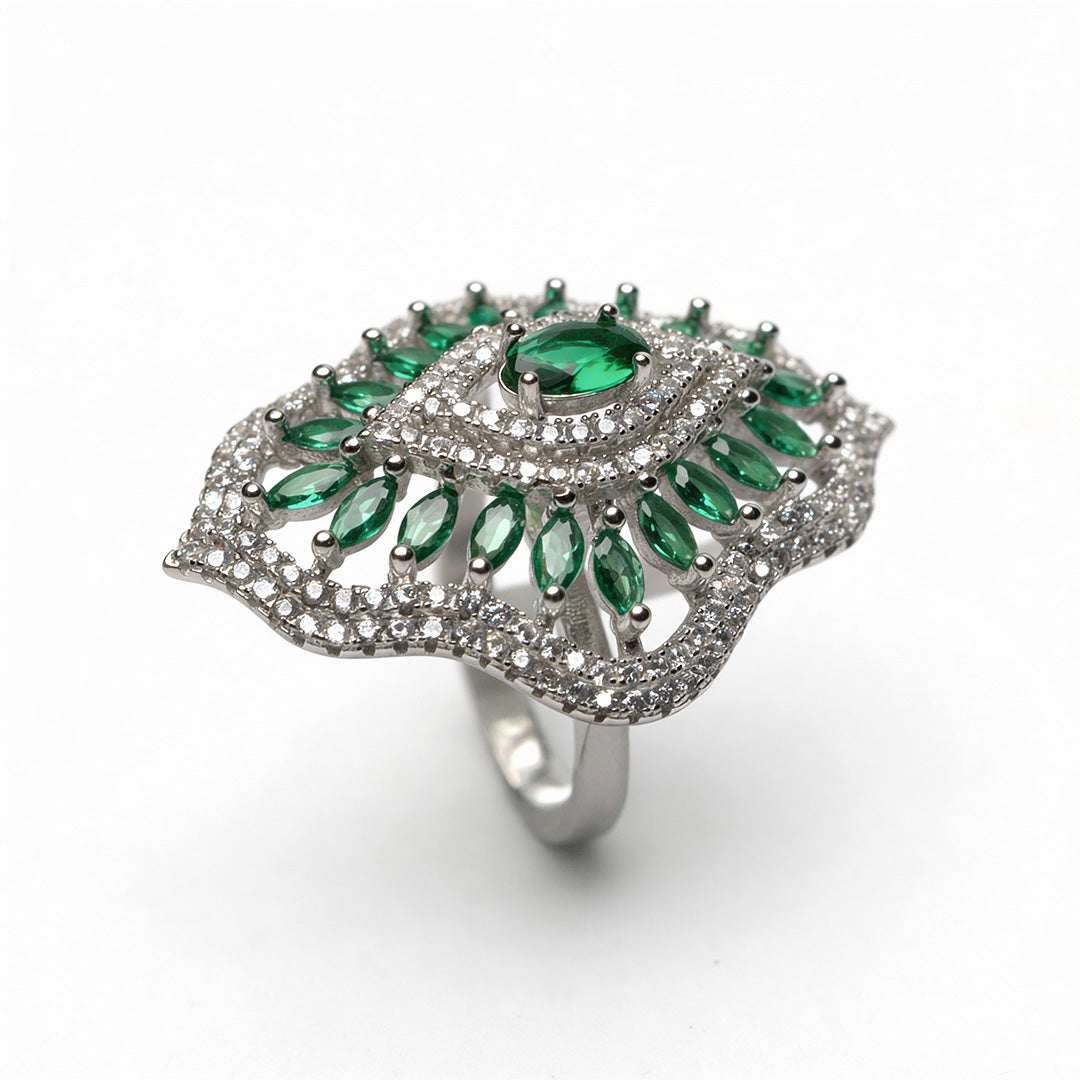 Emerald Petal Mirage 925 Silver Statement Ring