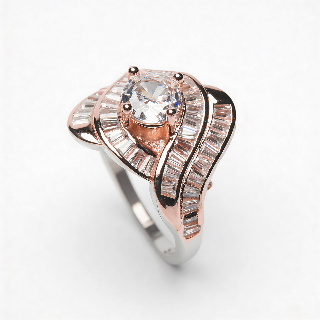 Rosé Wave Baguette 925 Silver Ring