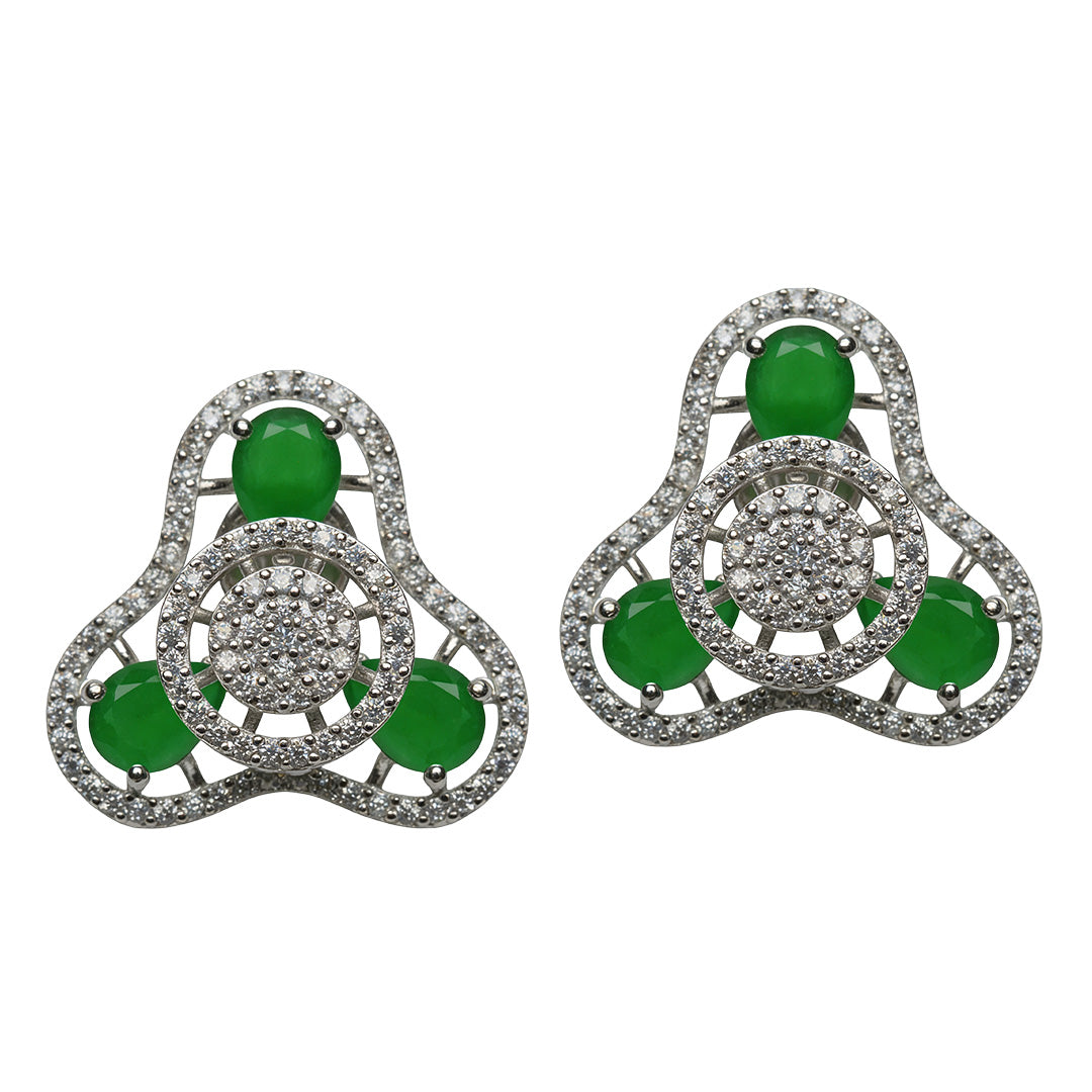 Emerald Halo Bloom 925 Silver Stud Earrings