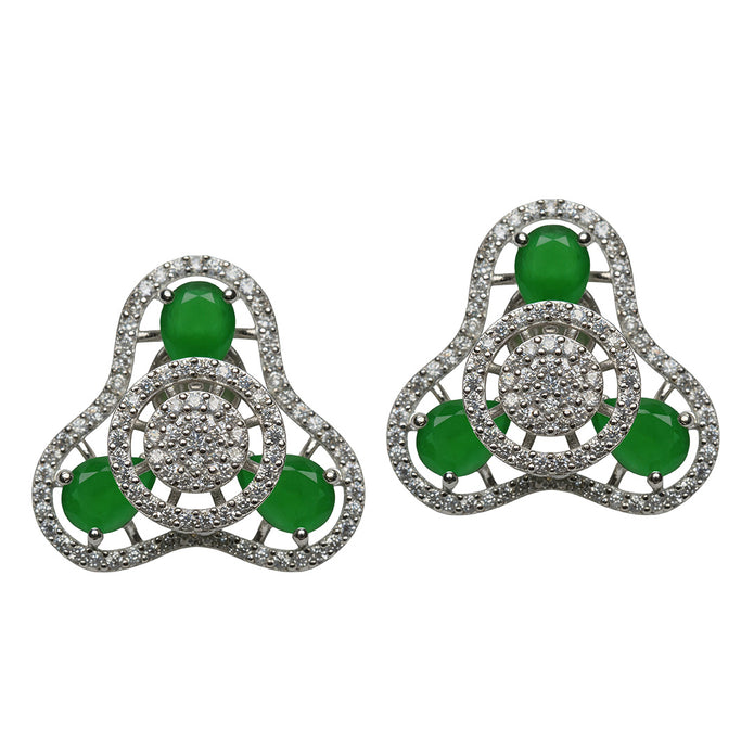 Emerald Halo Bloom 925 Silver Stud Earrings
