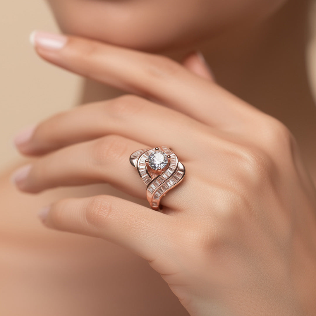 Rosé Wave Baguette 925 Silver Ring