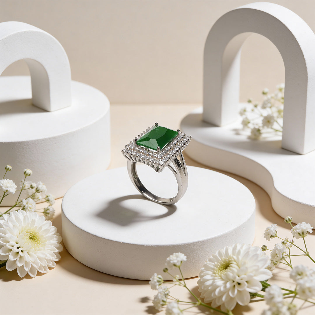 Emerald Crest Square 925 Silver Ring