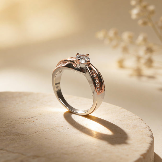 Dual Band Rosé Solitaire 925 Silver Ring