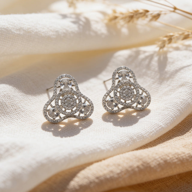 Crystal Orbit Trio 925 Silver Stud Earrings