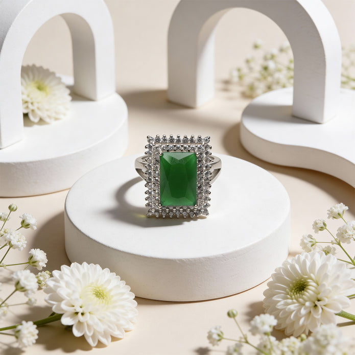 Emerald Crest Square 925 Silver Ring
