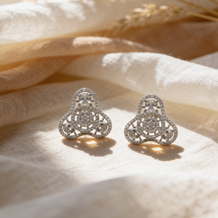 Crystal Orbit Trio 925 Silver Stud Earrings