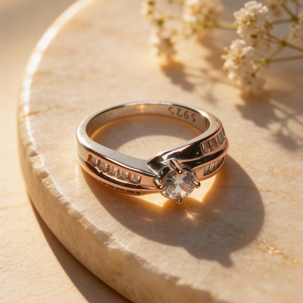 Dual Band Rosé Solitaire 925 Silver Ring