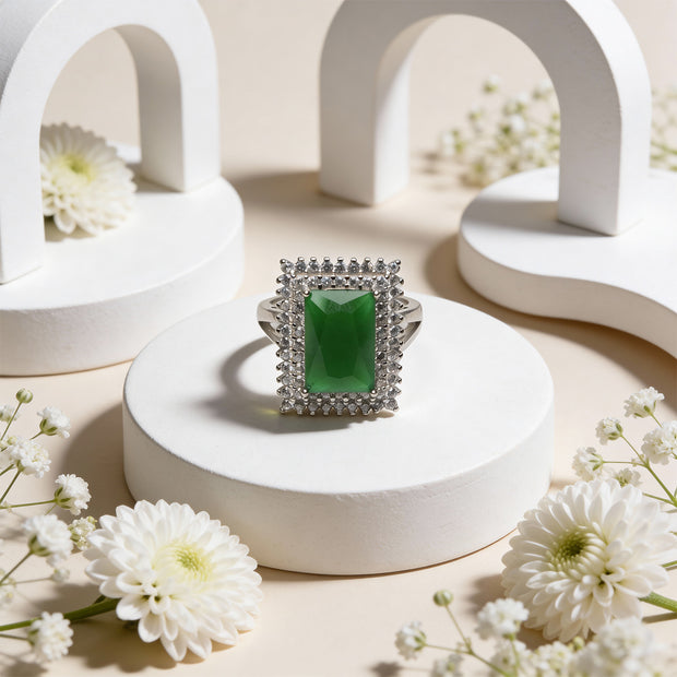 Emerald Crest Square 925 Silver Ring