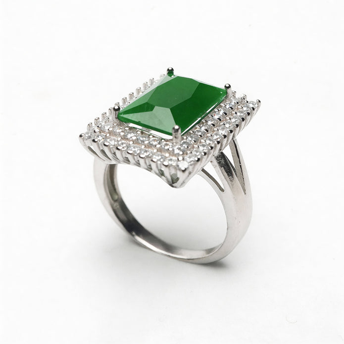 Emerald Crest Square 925 Silver Ring