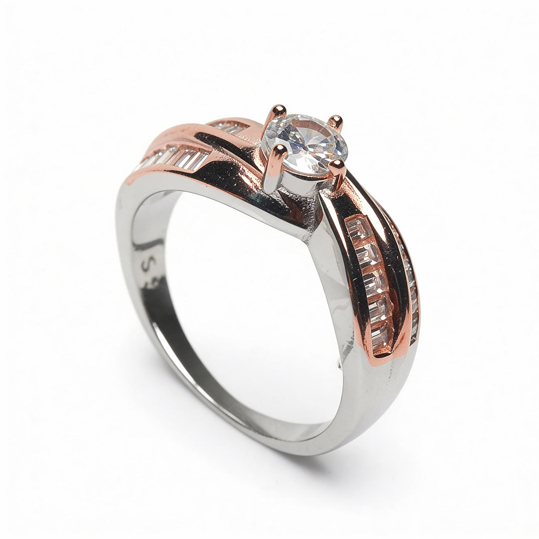 Dual Band Rosé Solitaire 925 Silver Ring