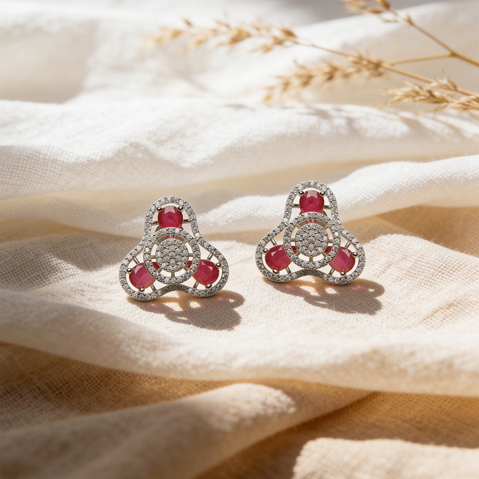 Ruby Trinity Glow 925 Silver Stud Earrings