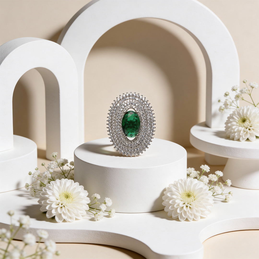 Emerald Orbit Luxe 925 Silver Ring