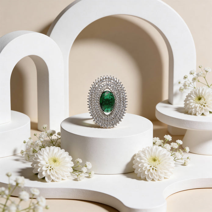 Emerald Orbit Luxe 925 Silver Ring