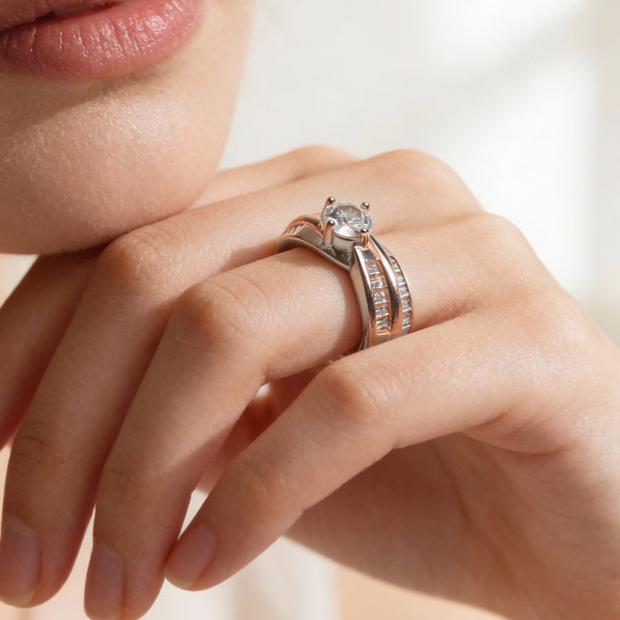 Dual Band Rosé Solitaire 925 Silver Ring