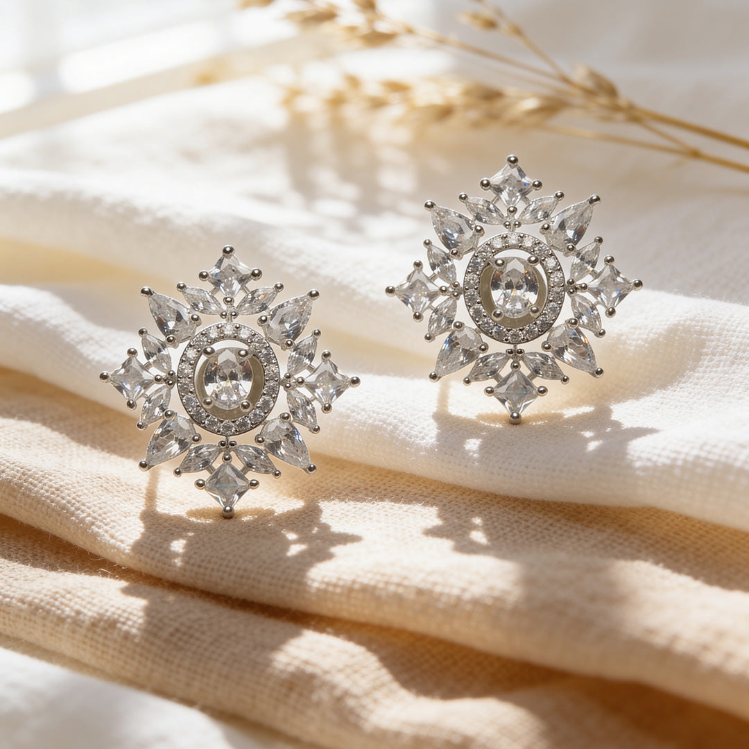 Crystal Starburst Bloom 925 Silver Stud Earrings