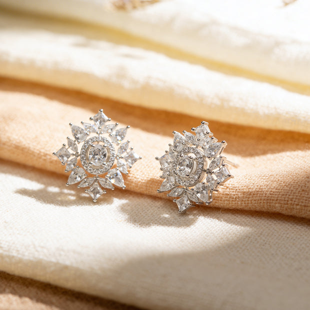 Crystal Starburst Bloom 925 Silver Stud Earrings