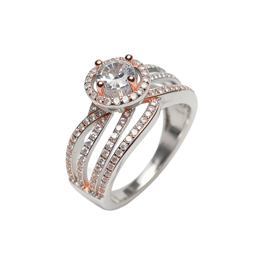 Triple Row Rosé Halo 925 Silver Ring