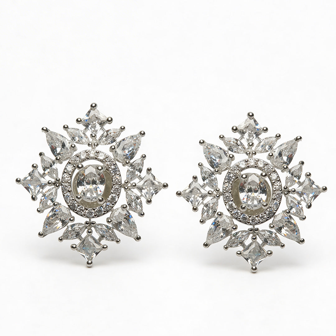 Crystal Starburst Bloom 925 Silver Stud Earrings