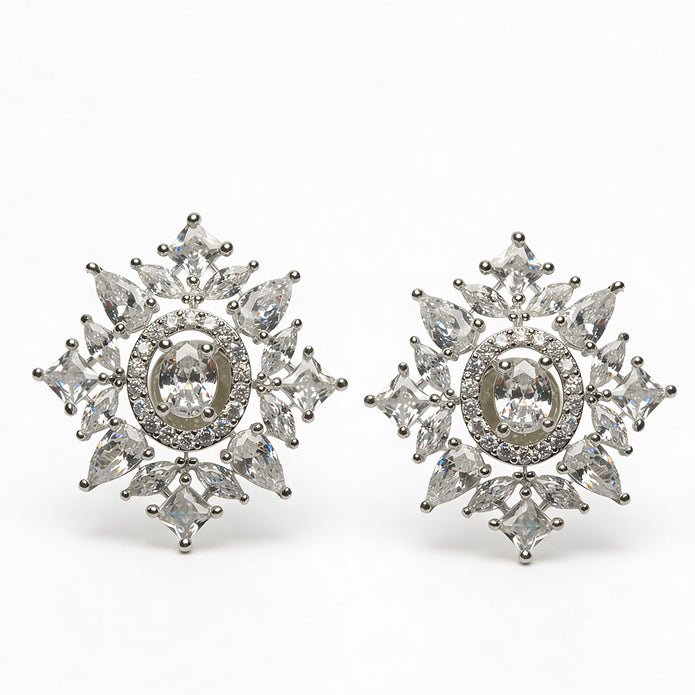 Crystal Starburst Bloom 925 Silver Stud Earrings