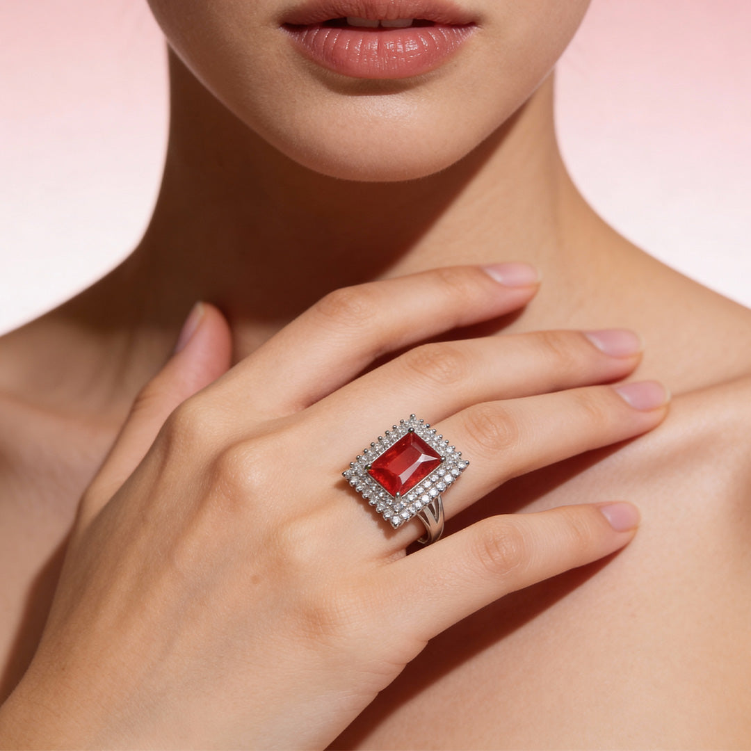 Ruby Frame Elegance 925 Silver Ring