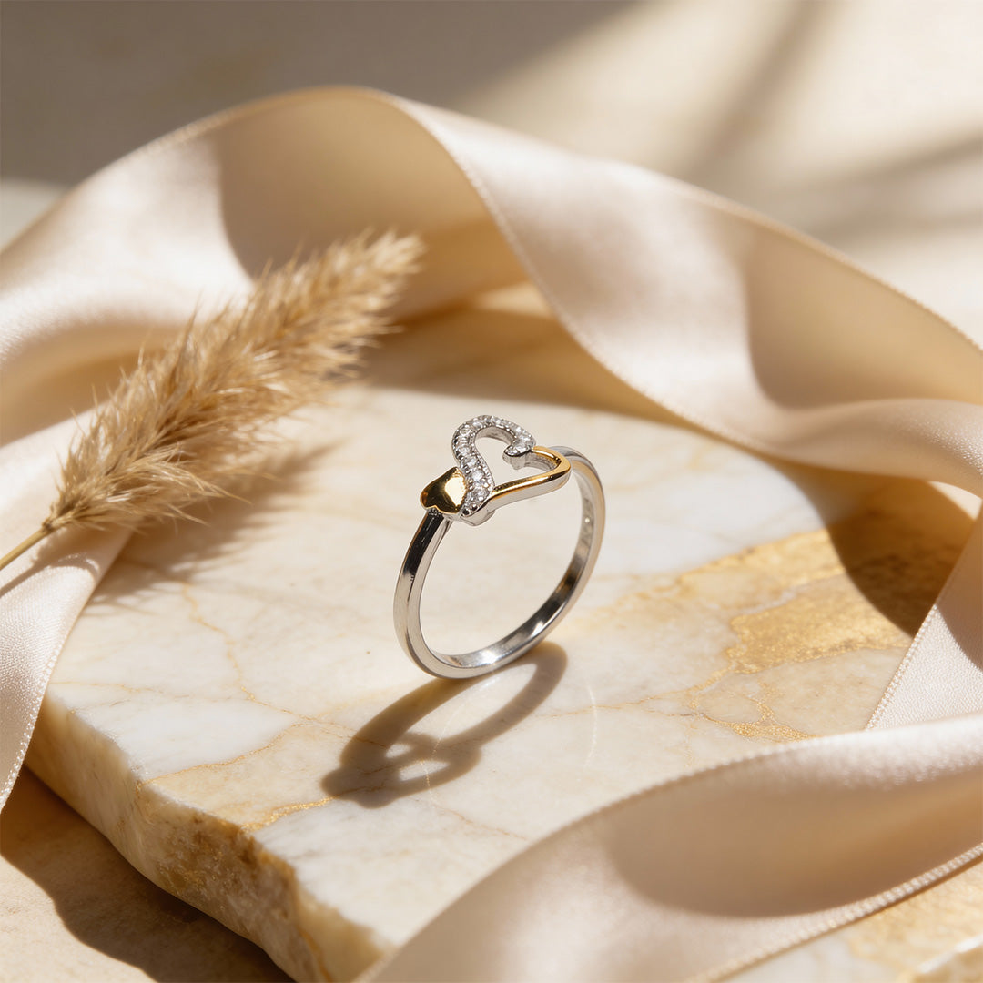 Dual-Tone Heart Embrace 925 Silver Ring