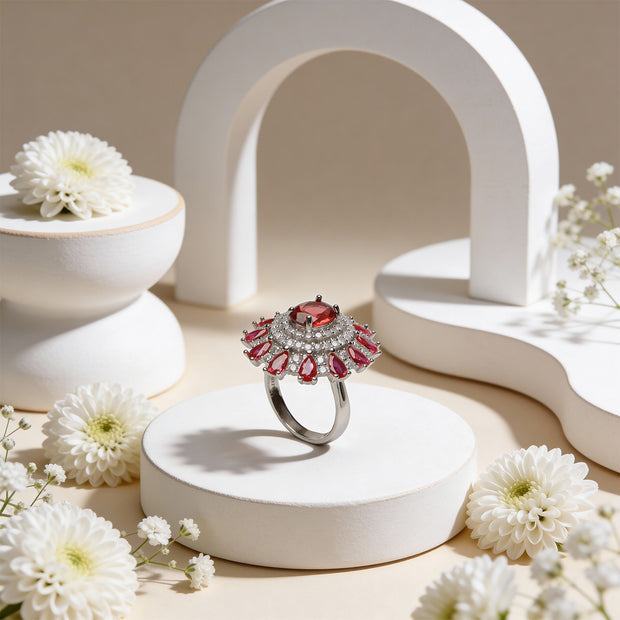 Crimson Bloom Royale 925 Silver Ring