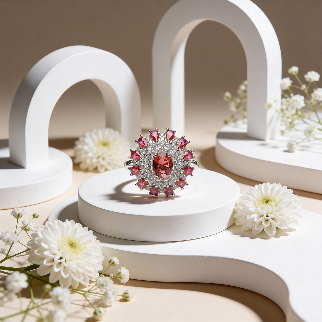 Crimson Bloom Royale 925 Silver Ring