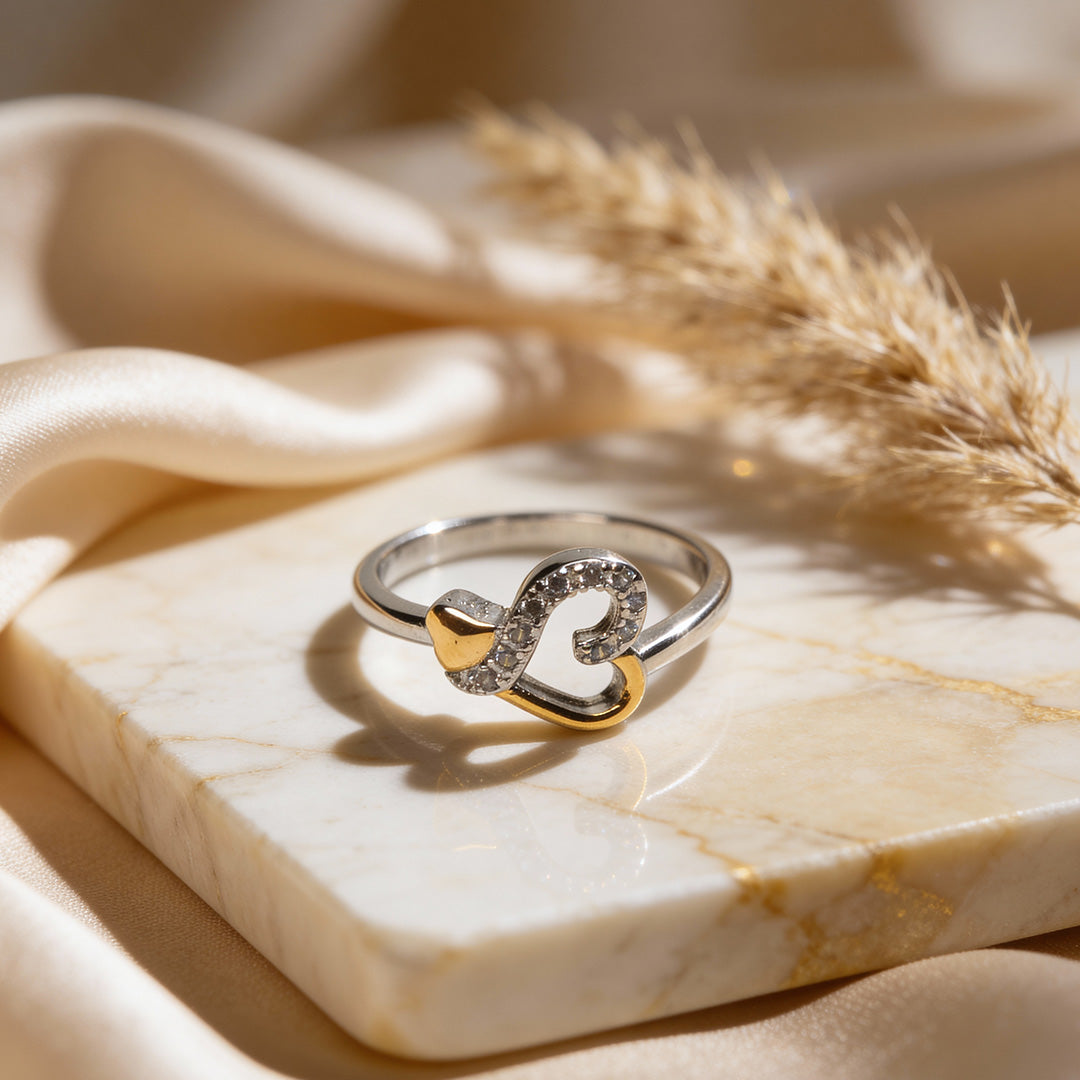 Dual-Tone Heart Embrace 925 Silver Ring