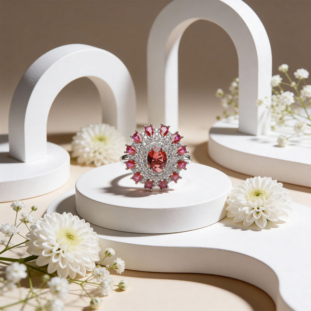 Crimson Bloom Royale 925 Silver Ring