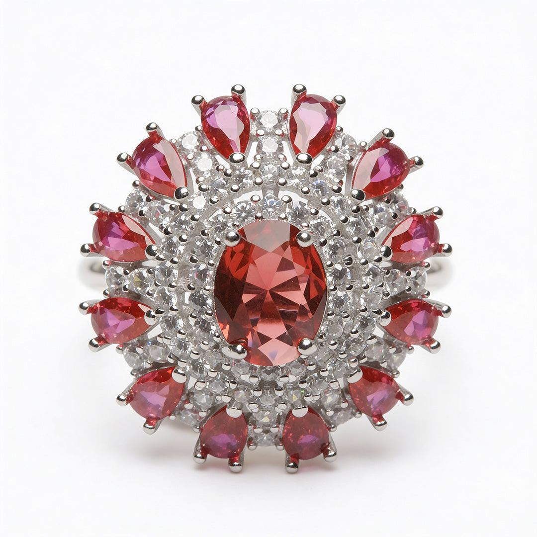 Crimson Bloom Royale 925 Silver Ring
