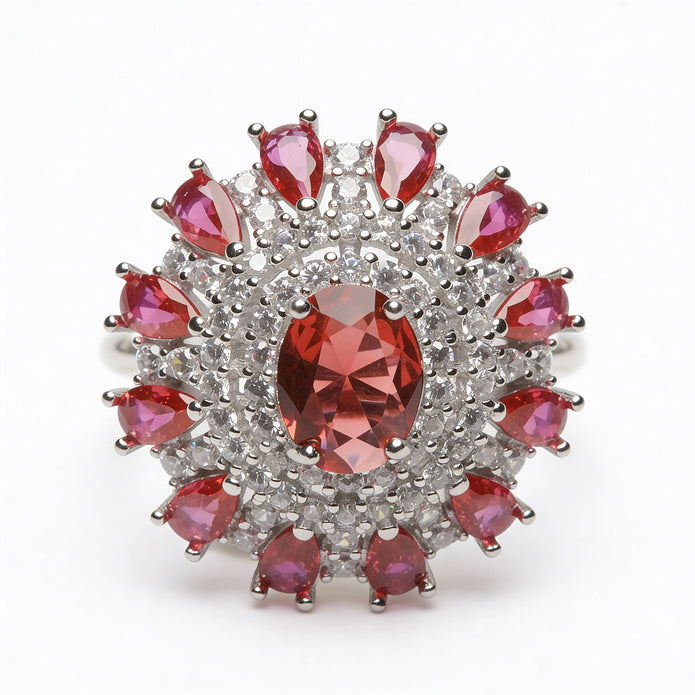 Crimson Bloom Royale 925 Silver Ring