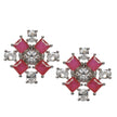 Ruby Square Blossom 925 Silver Stud Earrings