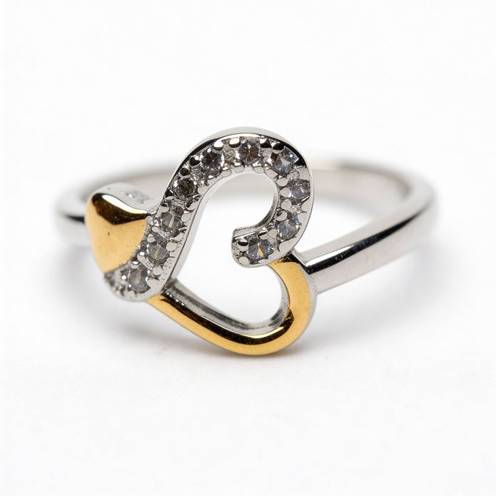 Dual-Tone Heart Embrace 925 Silver Ring