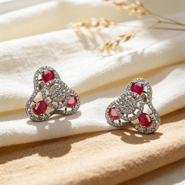 Ruby Trinity Glow 925 Silver Stud Earrings