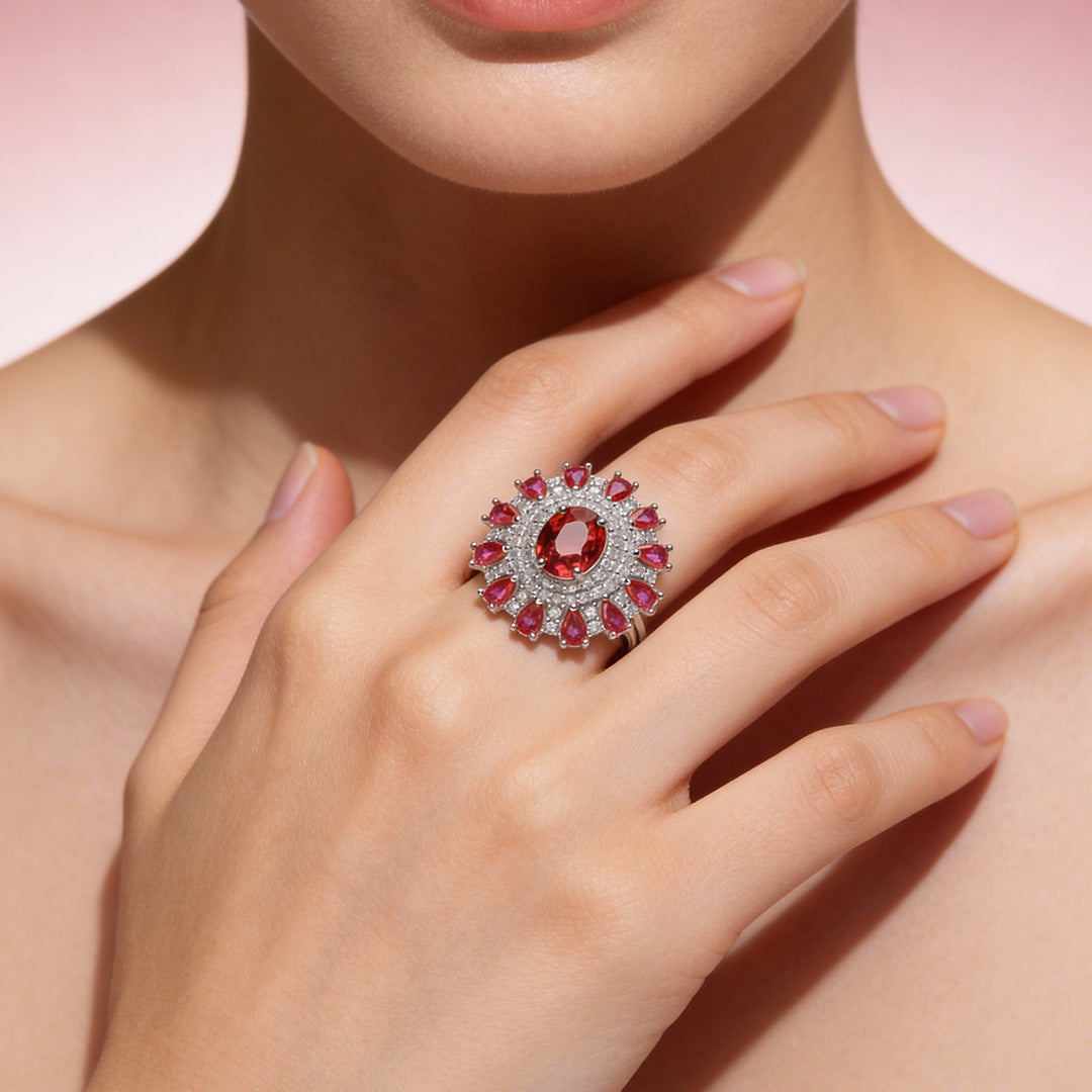 Scarlet Halo Royale 925 Silver Statement Ring