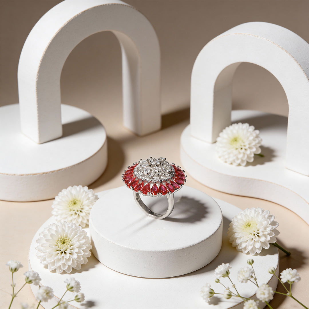 Scarlet Halo Royale 925 Silver Statement Ring