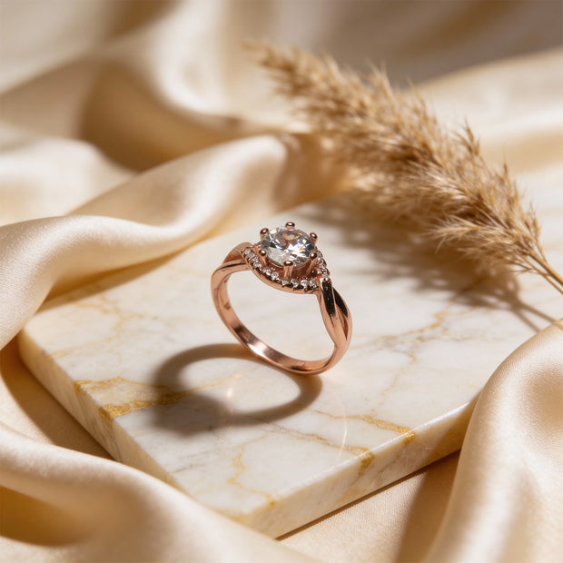 Rosé Halo Solitaire 925 Silver Ring