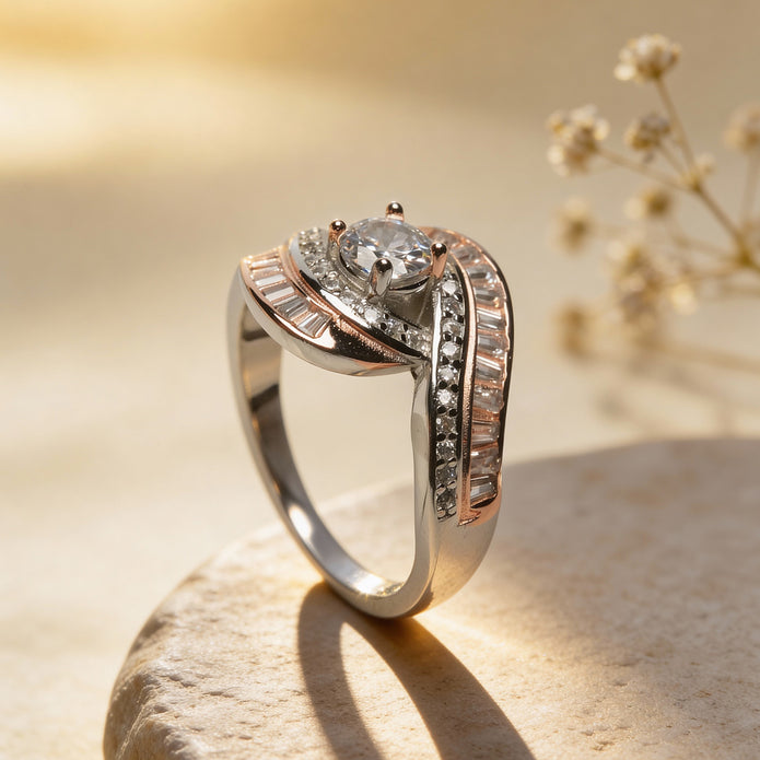 Rosé Split Shank Halo 925 Silver Ring