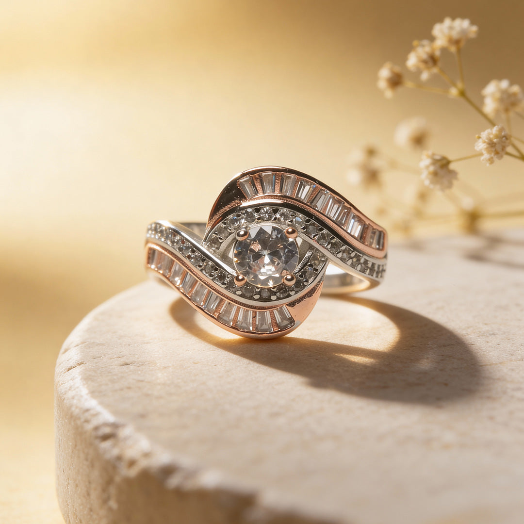 Rosé Split Shank Halo 925 Silver Ring