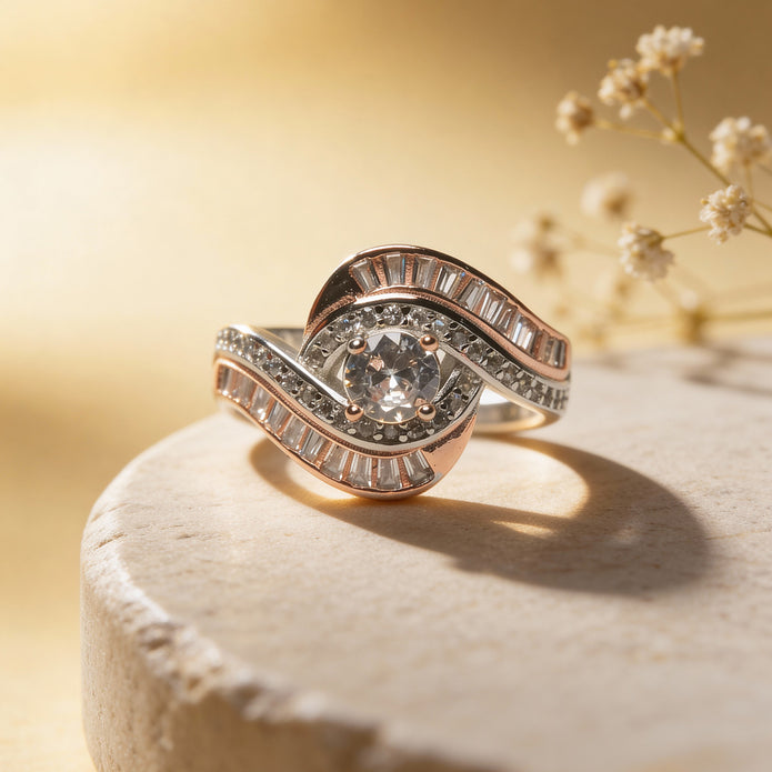 Rosé Split Shank Halo 925 Silver Ring