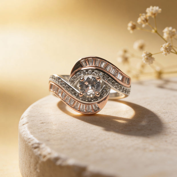 Rosé Split Shank Halo 925 Silver Ring