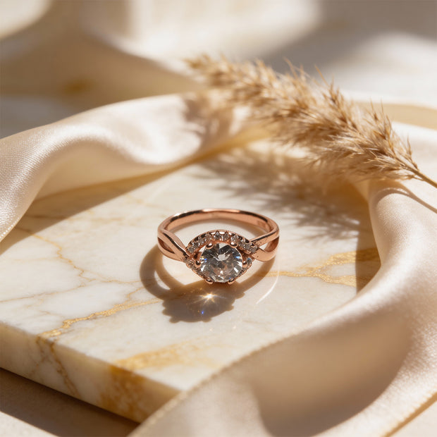 Rosé Halo Solitaire 925 Silver Ring