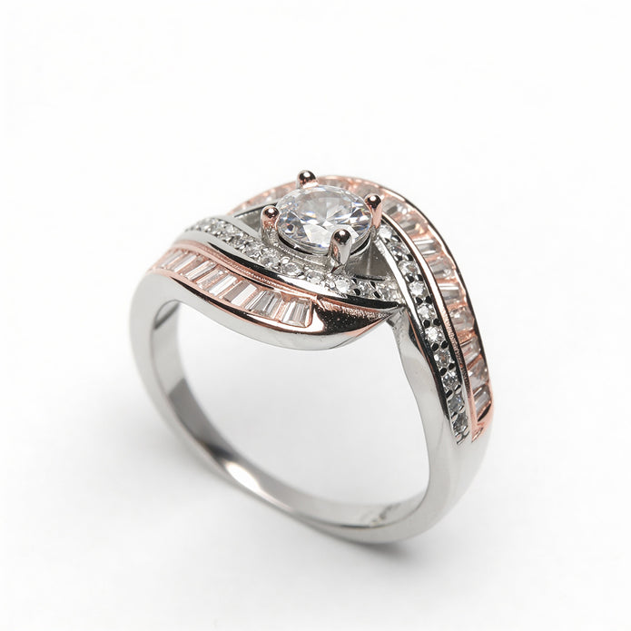 Rosé Split Shank Halo 925 Silver Ring
