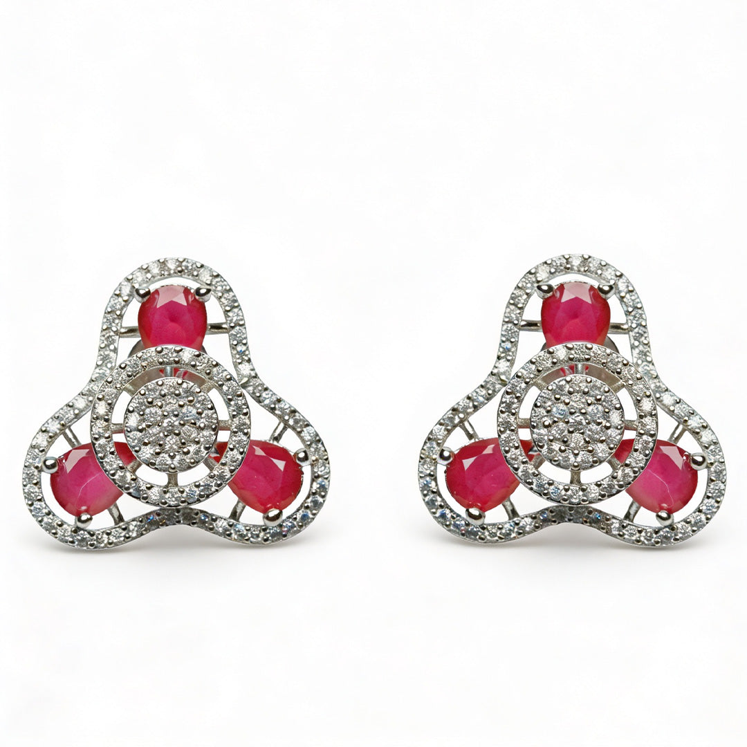 Ruby Trinity Glow 925 Silver Stud Earrings