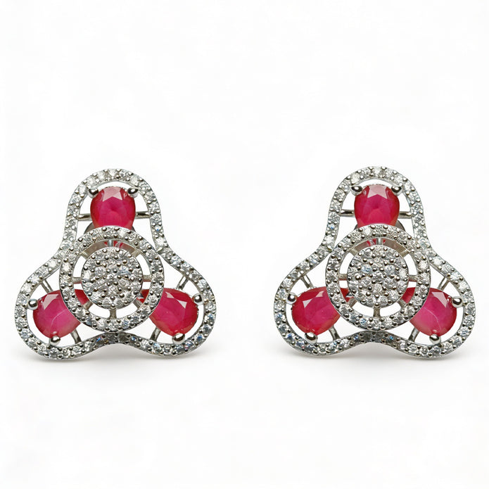 Ruby Trinity Glow 925 Silver Stud Earrings